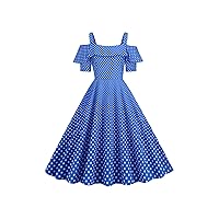 EFOFEI Women 50s Vintage Swing Dress Rockabilly Polka Dot Dress Floral Spring Retro Dress