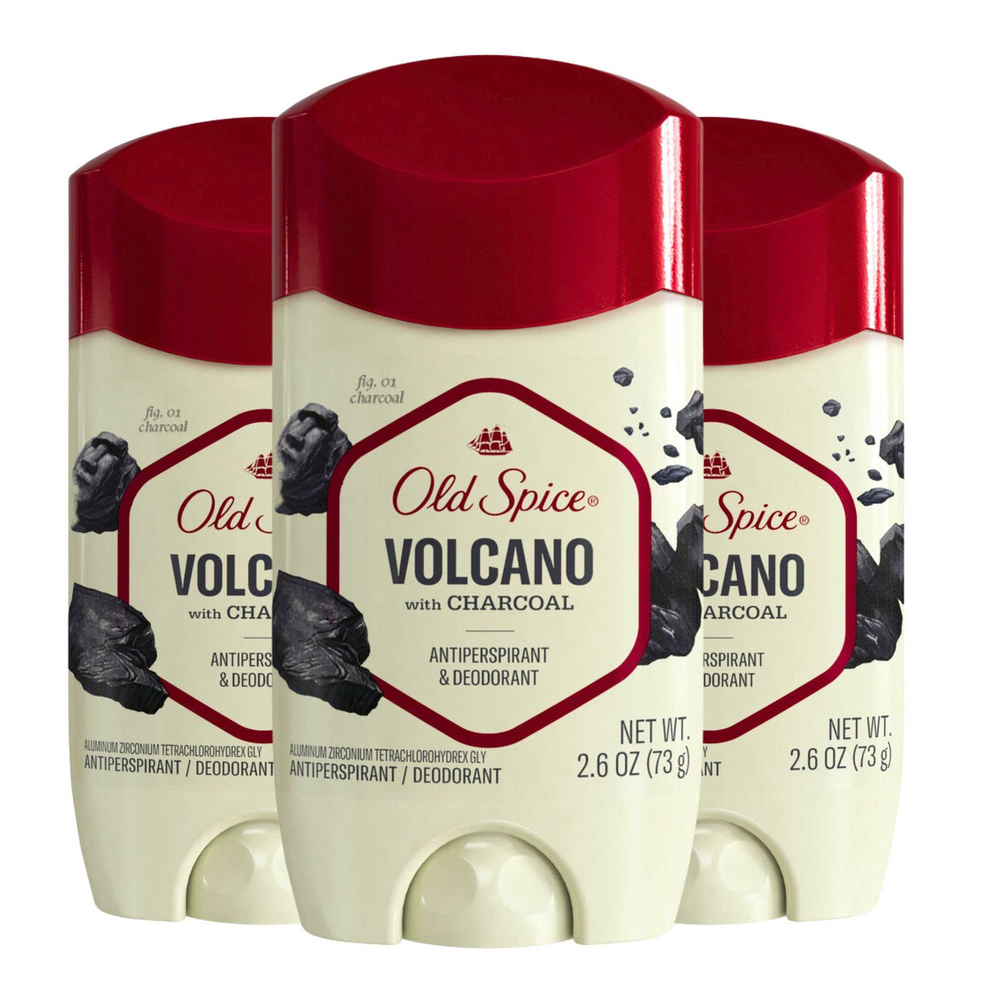 Old Spice Men's Antiperspirant & Deodorant Volcano with Charcoal, 48 Hr Odor Protection, 2.6oz (Pack of 3)