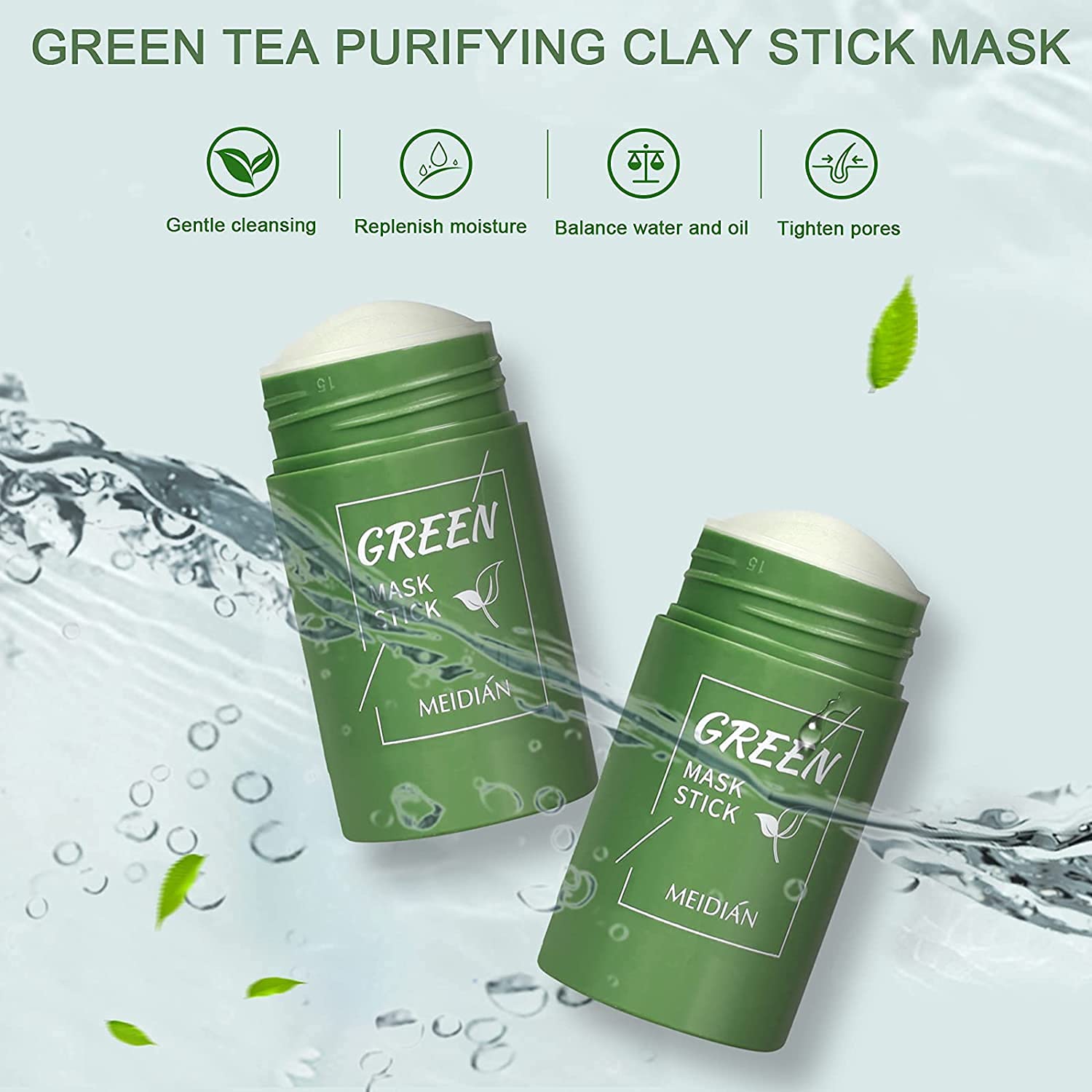 fenshine 2 Pack Green Tea Purifying Clay Stick Mask, Green Tea Cleansing Mask Blackhead Remover, Face Moisturizes Oil Control Deep Clean Pore for All Skin Types Men Women