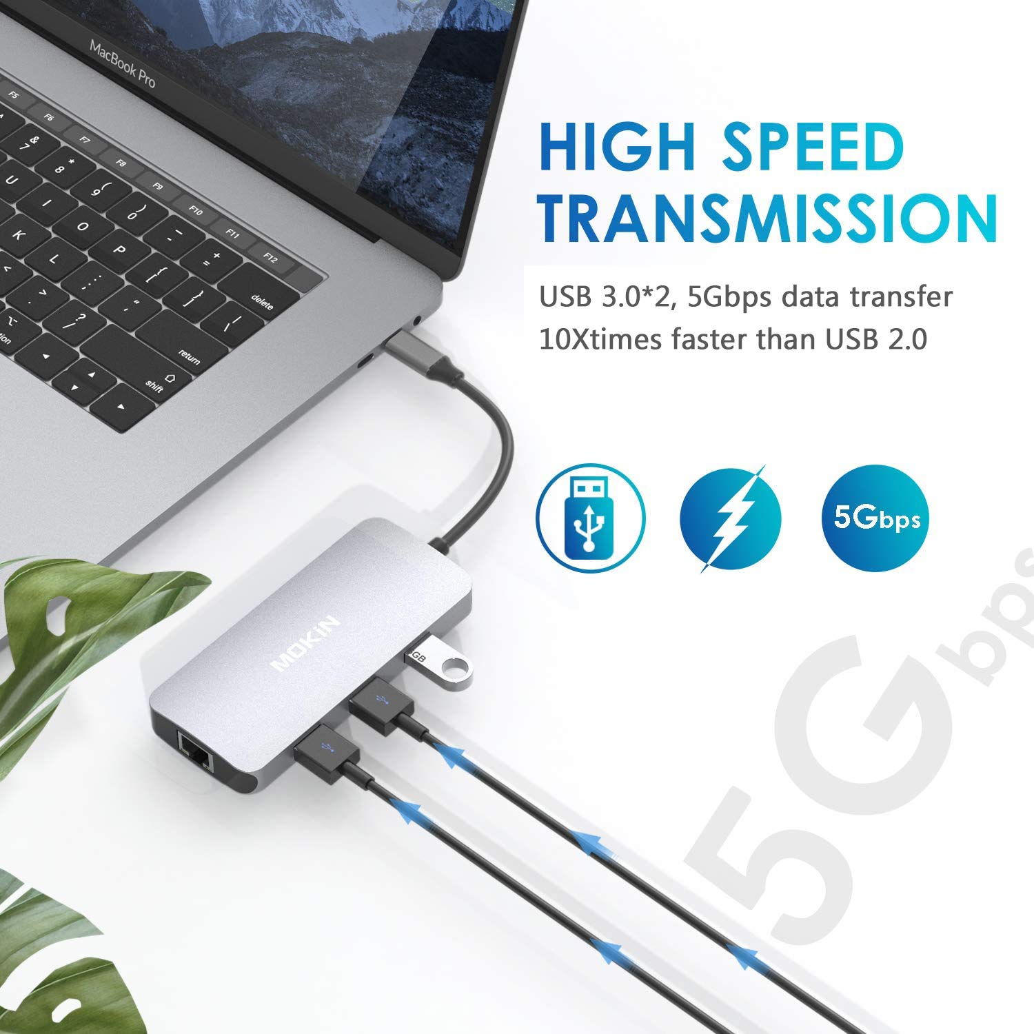 USB C Adapters for MacBook Pro/Air,Mac Dongle with 3 USB Port,USB C to HDMI, USB C to RJ45 Ethernet,MOKiN 9 in 1 100W Pd Charging, USB C to SD/TF Card Reader USB C Hub