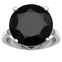 14 MM 10.500 Ctw Black Spinel 925 Sterling Silver Solitaire Accent Ring