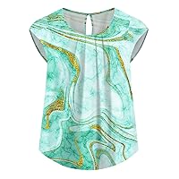 Casual Top Peplum Tops for Women 2024 Summer Casual Fashion Print Bohemian Loose Fit with Short Sleeve Round Neck Shirts Light Green Small