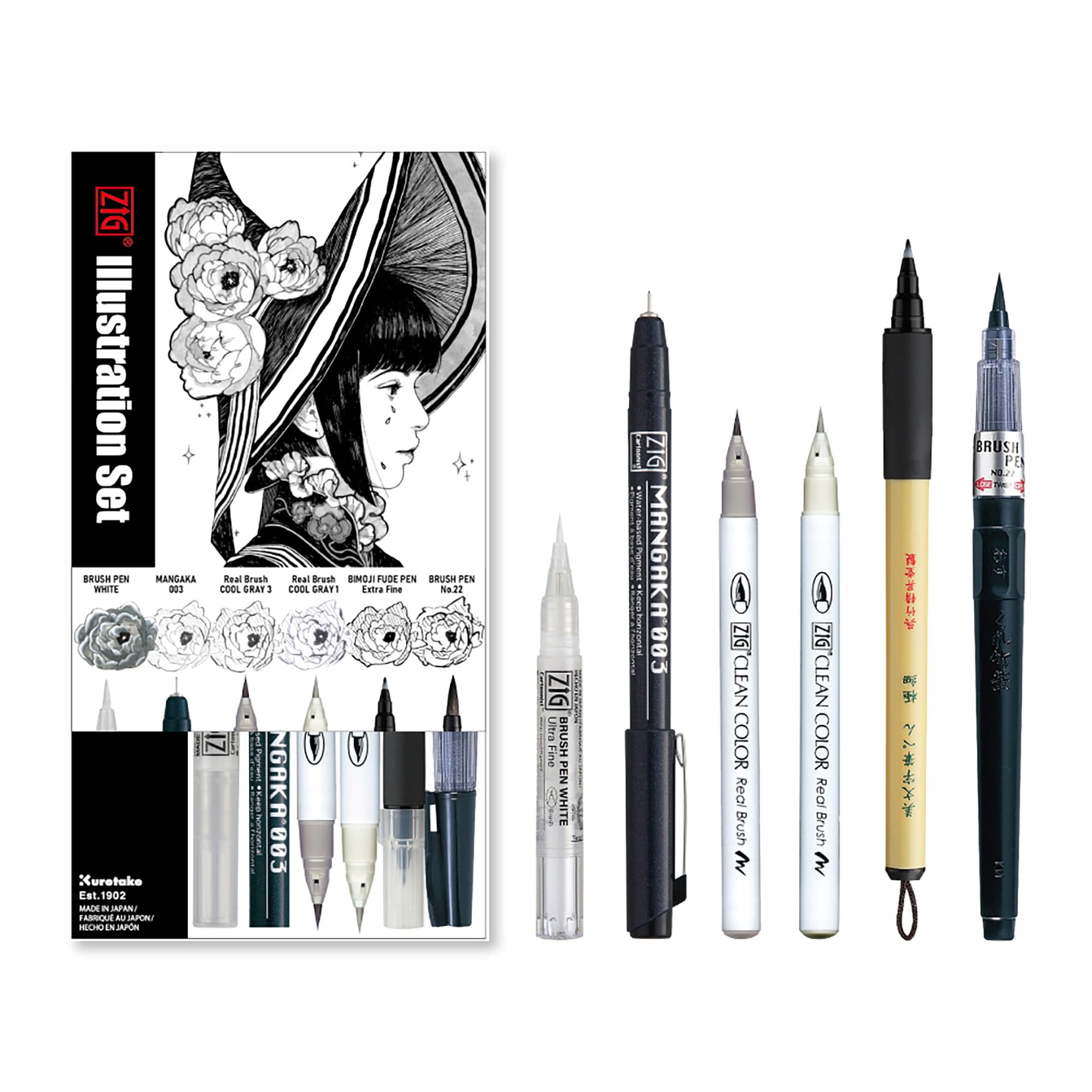 Kuretake Zig Inktober Special Set, Illustration Set for Manga Drawing, Lettering and Calligraphy, Professional Artist Quality, Made in Japan