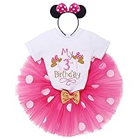 Baby Young Wild and Three Girls 3rd Birthday Party Clothes Polka Dots Princess Dress w/Mouse Ear for Photo Shoot