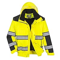 Portwest UC466 Men's Reflective High Visibility Hi Vis Safety Bomber Jacket Yellow/Black, 6X-Large