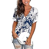 Women's Blouses Fashion 2023 Spring Summer Beach Casual Print Loose Short Sleeve T-Shirt Top Blouses