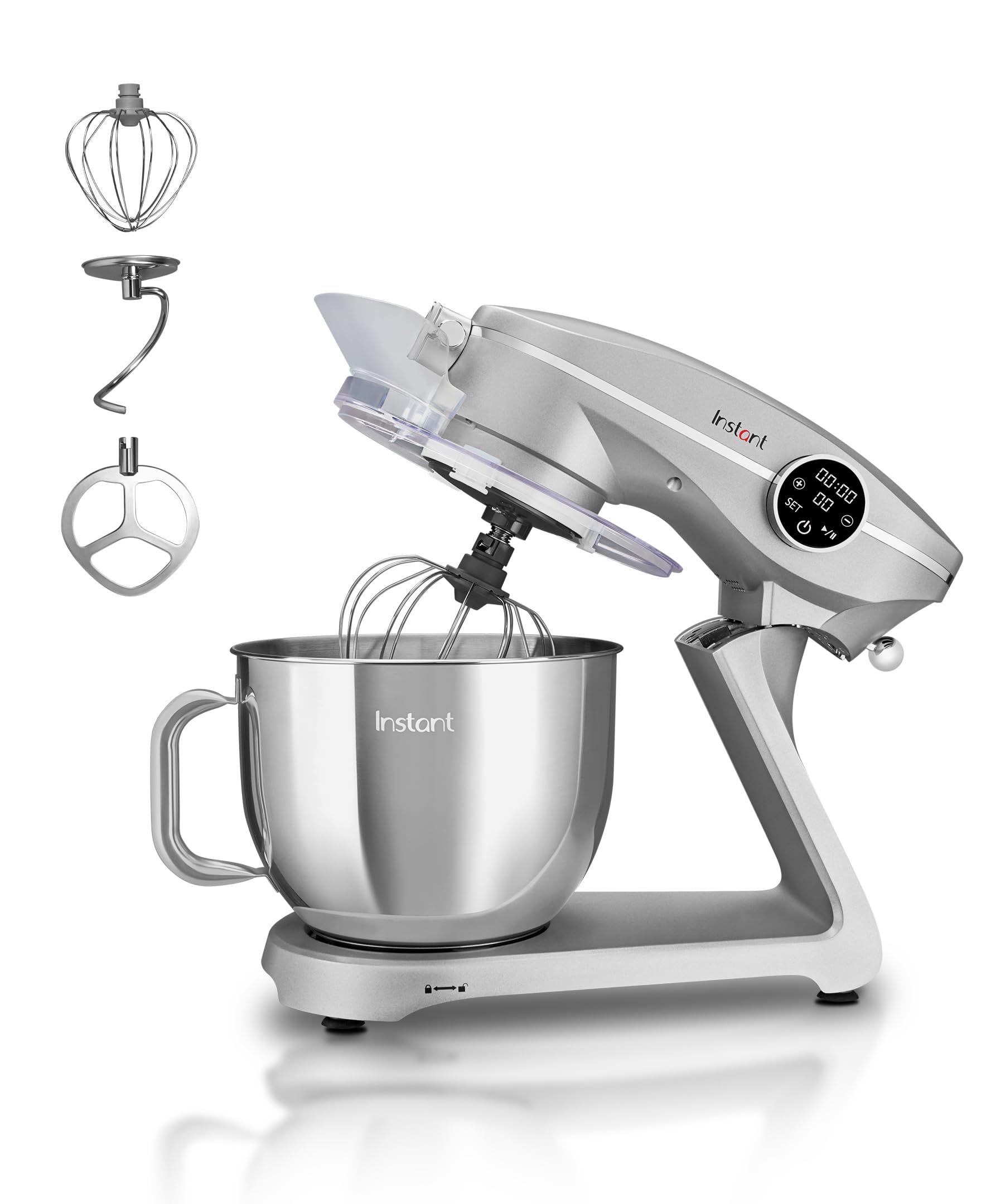 Instant Pot Stand Mixer Pro,600W 10-Speed Electric Mixer with Digital Interface,7.4-Qt Stainless Steel Bowl,From the Makers of Instant Pot,Dishwasher Safe Whisk,Dough Hook and Mixing Paddle,Silver