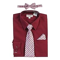 Gioberti Kids and Boys Long Sleeve Dress Shirt + Stripe Tie, Bow Tie and Hanky