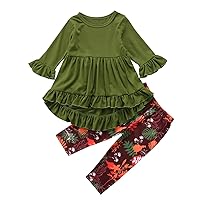 MA&BABY Toddler Girls Clothes Set Little Girls Long Sleeve Highlow Ruffle Flare Tunic Tops Floral Print Leggings Outfit