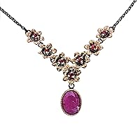 African Ruby & Carnelian Gemstone 925 Sterling Silver Necklace Black Rhodium Rose Gold Plated Gorgeous Designer Jewellery For Girls