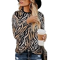 Andongnywell Women's Large Size Leopard Printed Pullover Tops Loose Fitting Plain Shirts Blouse Tunics