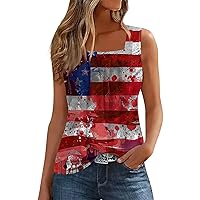 4Th of July Shirts 2024 Dressy Casual Square Neck Sleeveless Gradient Tank Top Tshirts Shirts for Women