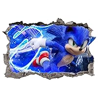 Adventure Sonic Wall Decals 3D Smashed Custom Hedgehog Kids Game Wall Art Room Wall Decor Boys Bedroom Poster Mural Wallpaper Removable Vinyl Wall Stickers Gift (50