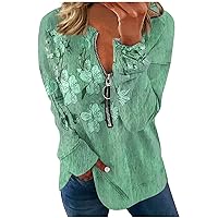 Funny Christmas Shirts for Women,Long Sleeve Zipper Shirts for Women Scenery Print Graphic Tees Blouses Casual Tops