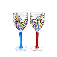 Italian Crystal Wine Glasses, Starburst Design, 10 oz glasses, Set of 2, Wine Glasses for Red or White Wine, Authentic Hand Made Italian Glass