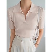 Women's Tops Shirts Sexy Tops for Women Solid Collared Knit Top Shirts for Women (Color : Baby Pink, Size : Large)