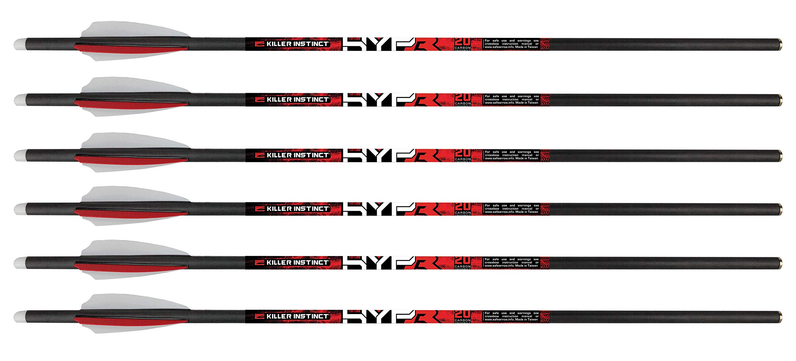 Killer Instinct MSCKI-1064-6 Hypr 20 Inch Big Game Light Weight Carbon Crossbow Bolts with 3 Inch Fletching Vanes (6 Pack)