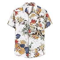 Men's Short Sleeve Hawaiian Shirt Tropical Print Casual Button Down Aloha Shirt Hippie Casual Beach T Shirts