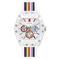 GUESS Men's 41mm Watch - Rainbow Strap White Dial White Case