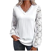 Todays Deals In Clearance Women Lace Hollow Sleeve Shirts V Neck Long Sleeves Blouses Dressy Casual Tops Trendy Tunic Elegant T-Shirt Top Spring Cardigans For