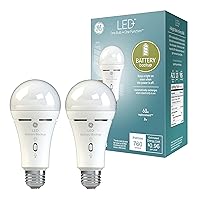 LED+ Backup Battery LED Light Bulbs, 8W, Rechargeable Emergency Light for Power Outages + Flashlight, Soft White, A21 (2 Pack)