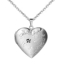 AMATOLOVE Heart Locket Necklace for Women Girls That Holds Pictures Initial Letter A-Z Butterfly Necklaces Photo Lockets, Metal