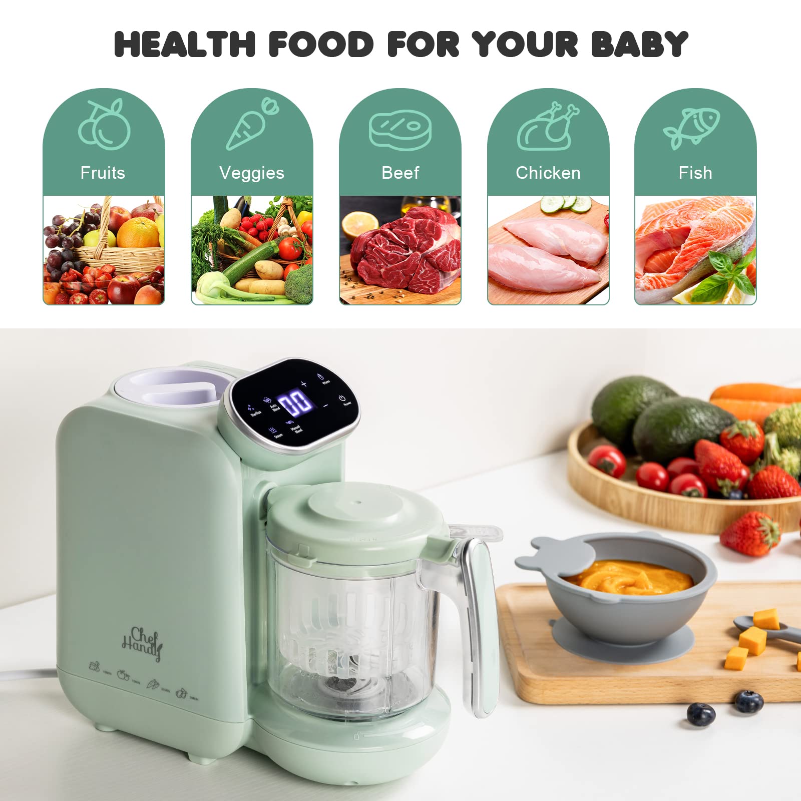 Baby Food Maker, 5 in 1 Baby Food Processor, Smart Control Multifunctional Steamer Grinder with Steam Pot, Auto Cooking & Grinding, Baby Food Warmer Mills Machine