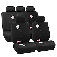 FH Group Car Seat Covers Floral Full Set Black Automotive Airbag and Split Rear Seat Cover Universal Fit Interior Accessories for Cars Trucks and SUV Car Accessories Van Seat Covers