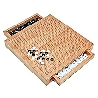 Wooden GO Board Game Set with Storage Drawers, Classic Goban 2 Player Tabletop Game, Chinese Chess Strategy Game for Kids and Families, Includes Single Convex GO Stones, Durable Natual Wood
