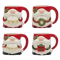 Certified International Christmas Gnomes 16 oz.3-D Mugs, Set of 4 Assorted Designs, Multicolor