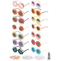 14 Pcs DIY Round Flower Sunglasses with 200 Random Letter Beads 50 Daisy Charms Glue for DIY Name