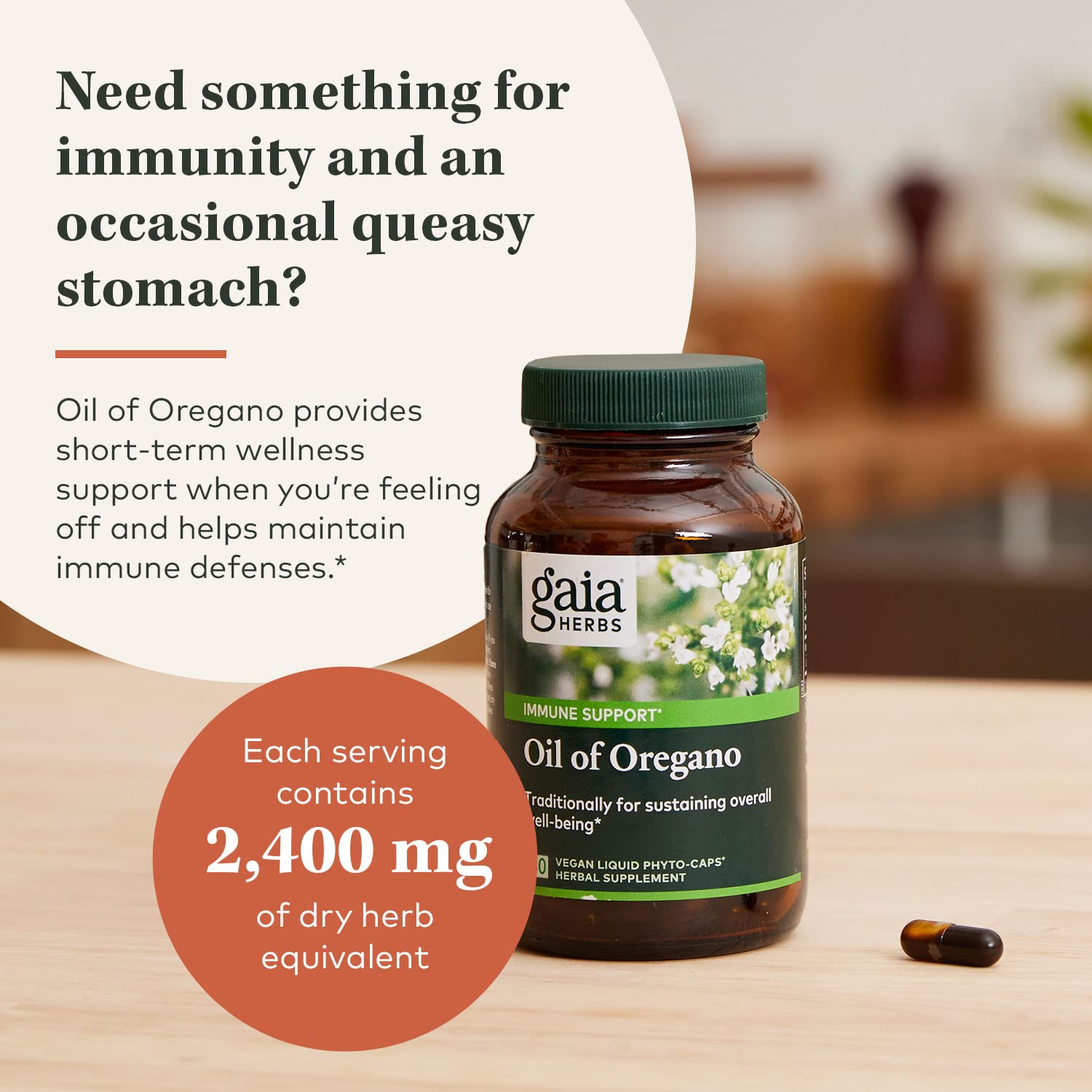 Gaia Herbs Oil of Oregano - Immune and Antioxidant Support Supplement to Help Sustain Overall Well-Being - with Oregano Oil, Carvacrol, and Thymol - 60 Vegan Liquid Phyto-Capsules (30-Day Supply)