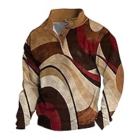 Mens Sweaters and Pullovers Fashion Button Down Mock Neck Contrast Striped Sweater Pullover with Elbow Z68