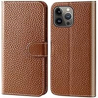 Lychee Pattern Folio Cover, for iPhone 13 Pro (2021) 6.1 Inch Leather Magnetic Button Stent Function Flip Case Wallet [Card Holder] (Color : Brown)