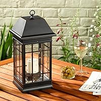 3960KR1 San Rafael II Solar Mission Lantern Illuminated by 2 High Performance Warm White LEDs In The Top and One Amber LED in the Pillar Candle
