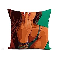 Flax Throw Pillow Cover Young Beautiful Woman Shows Middle Finger Fuck You Near 20x20 Inches Pillowcase Home Decor Square Cotton Linen Pillow Case Cushion Cover
