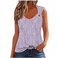 Womens Tank Tops Summer Relaxed Fit Sleeveless Printed Tunic Tops 2024 Stylish V Neck Blouse Tops Loose Breathable Shirts