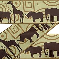 Beige Stripe & Animals Group Printed Ribbon Trim 9 Yards Velvet Fabric Laces for Crafts Sewing Accessories 2 Inches