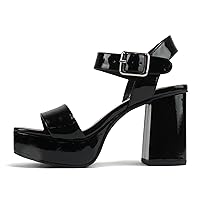 Soda “MACEY” ~ Women Open Square Toe Single Band High Heel Platform Dress Sandal with Adjustable Ankle Strap