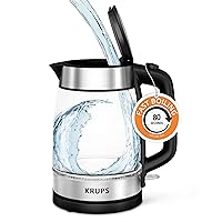 Krups Glass Electric Kettle 1.7 Liter LED Indicator, Anti Scale Filter, One Cup in 80 Seconds, 1500 Watts, Fast Boiling, Auto Off, Keep Warm, Cordless