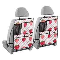 Cartoon Strawberry Kick Mats Back Seat Protector Waterproof Car Back Seat Cover for Kids Backseat Organizer with Pocket Mud Scratches Dirt Protection, 2 Pack, Car Accessories