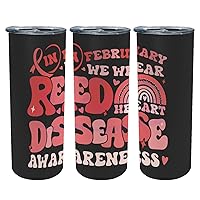 In February We Wear Red Heart Disease Cool Water Bottles,Gifts For Student,Aesthetic Tumbler With Lids For Office