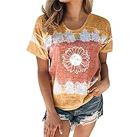 Cami Tank Tops for Women Floral Printed Short Sleeve O Neck Vest Sexy Travel Oversized T Shirts for Women