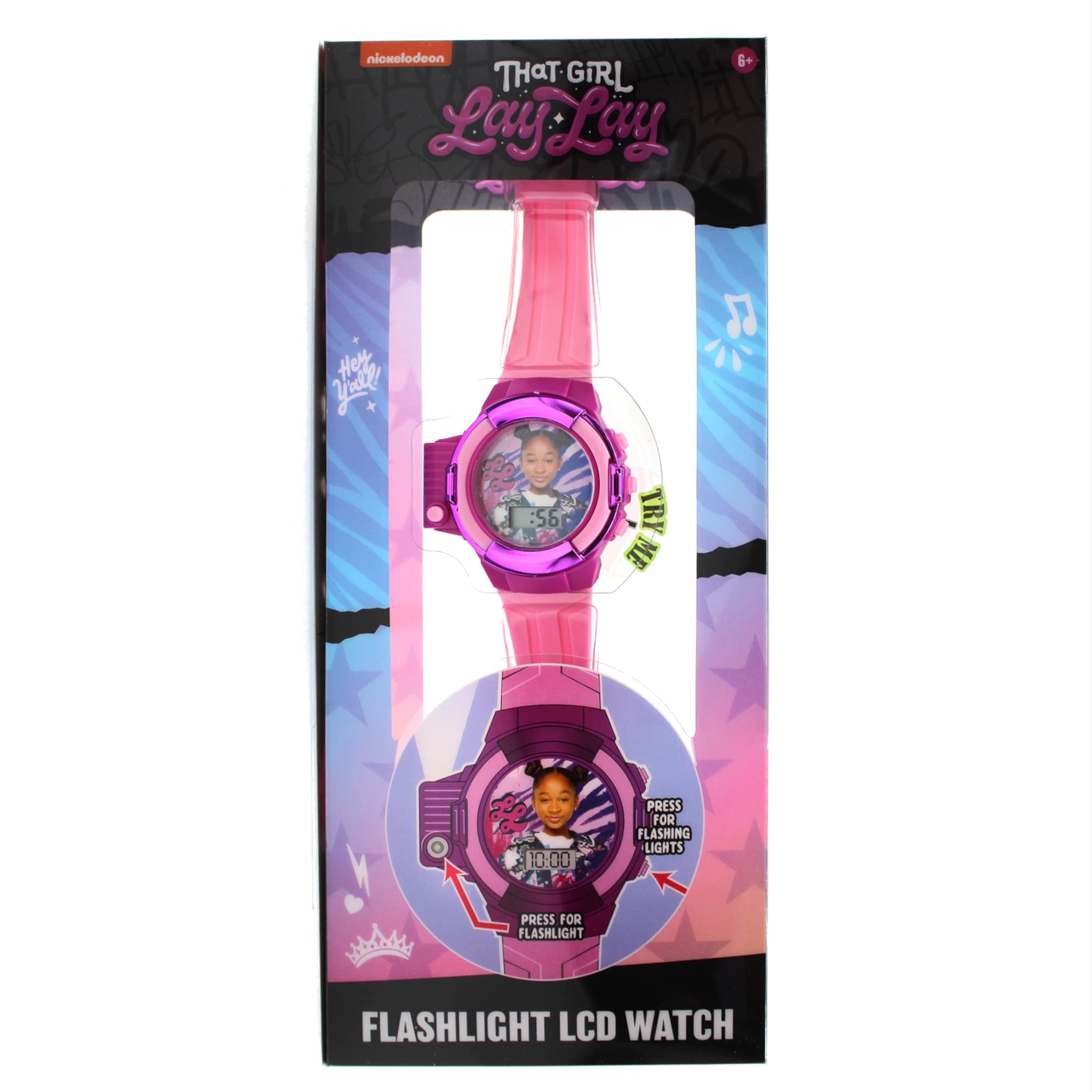 Accutime Kids Nickelodeon That Girl Lay Lay Purple & Pink Digital LCD Quartz Wrist Watch with Flashlight, Pink Strap for Girls, Boys, Kids (Model: LAY4029AZ)