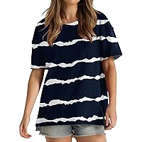 Summer Tops for Women 2024 Short Sleeve T-Shirts Basic Shirts Roud Neck Tees Fashion Retro Print Loose Casual Blouses