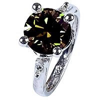 1.90 ct SI1 Round Moissanite Solitaire Silver Plated Engagement Ring Green Brown Size 7