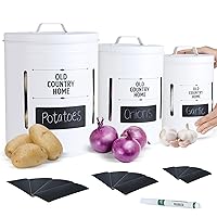 Saratoga Home Potato and Onion Storage Bin, Super Large Set, Potato Storage Holds 11.5 lbs, Onion Storage Containers Hold 5.5 lbs, Garlic Holder 20+ Bulbs, Vegetable Keepers, Potato Bin, White