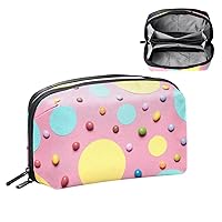 Electronics Organizer, Yellow Circular Frames with Colorful Candies Small Travel Cable Organizer Carrying Bag, Compact Tech Case Bag for Electronic Accessories, Cords, Charger, USB, Hard Drives