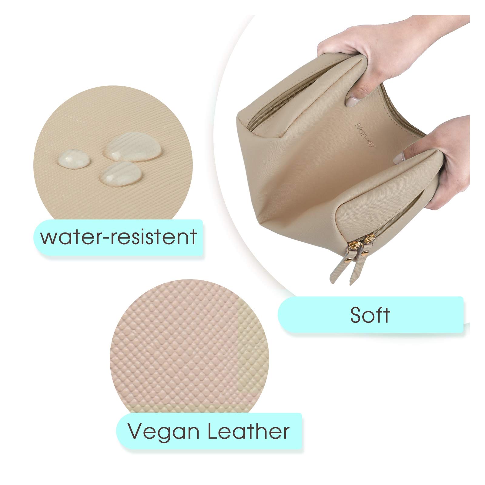 Large Vegan Leather Makeup Bag Zipper Pouch Travel Cosmetic Organizer for Women (Large, Brown)