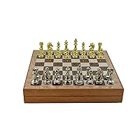 Classic Figures Metal Chess Set for Adults,Handmade Pieces and Different Design Wooden Chess Board with Storage (Rustic)